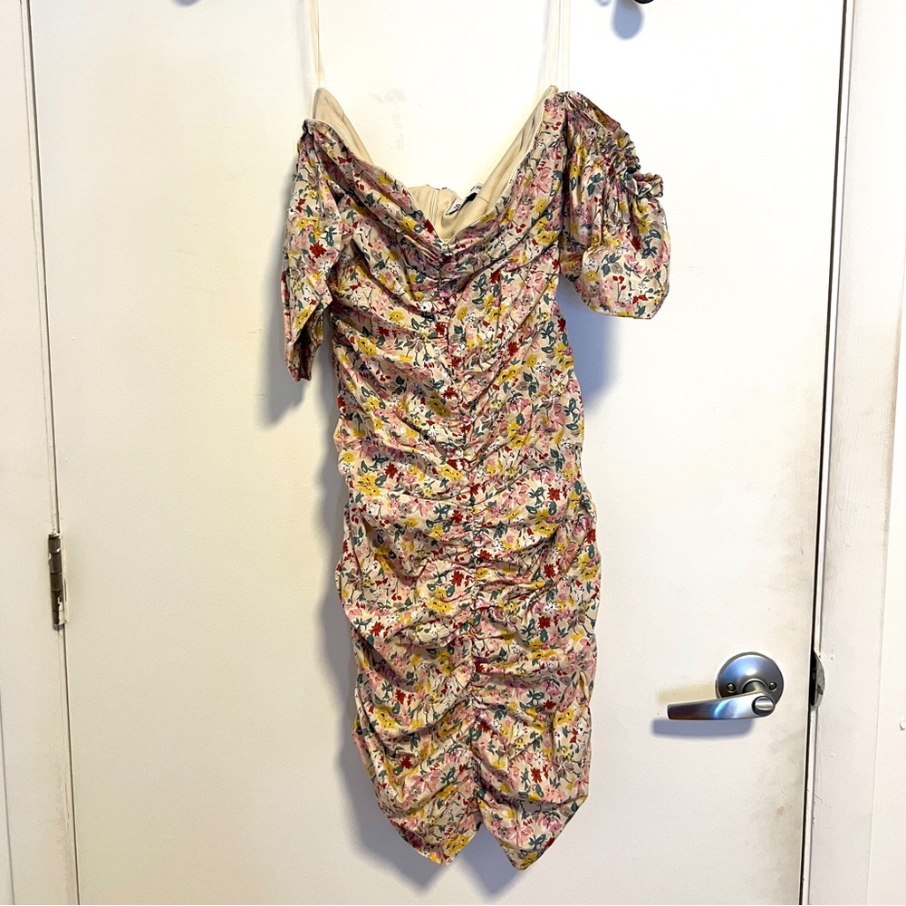 Floral Off-Shoulder Ruched Mini Dress
